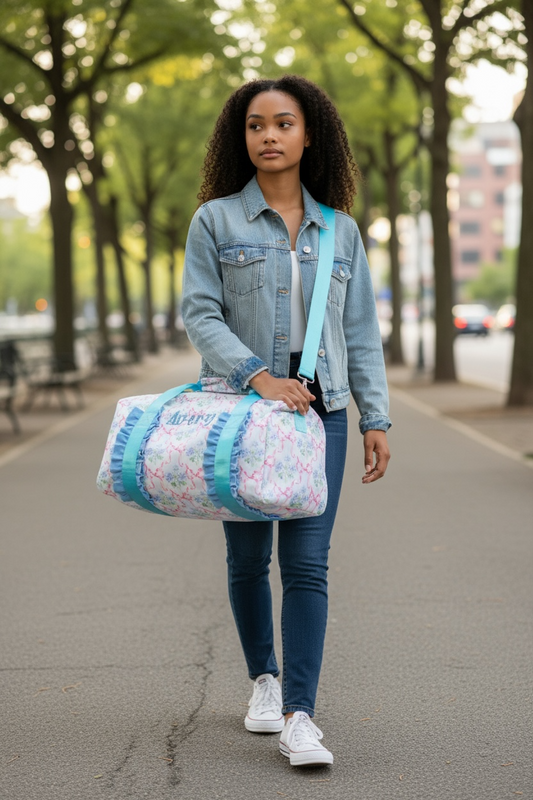 Coquette Bow and Hydrangea Duffle Bag/Personalize It