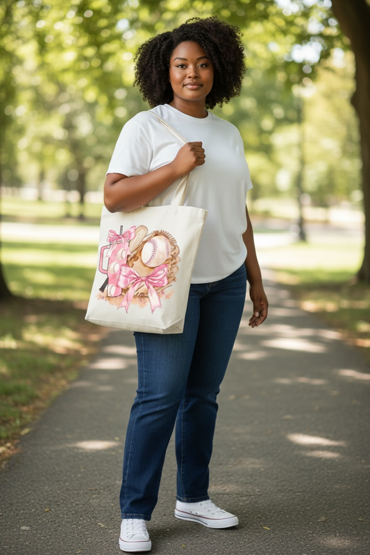 Coquette Baseball Girl Canvas Tote Bag