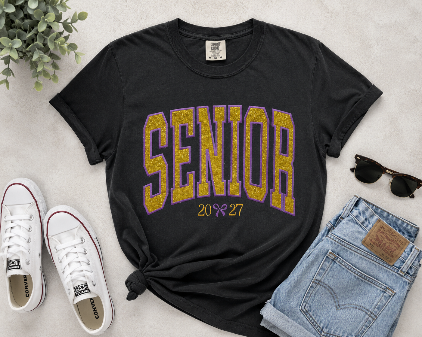 Senior Glitter Applique Tee-C/O 2027