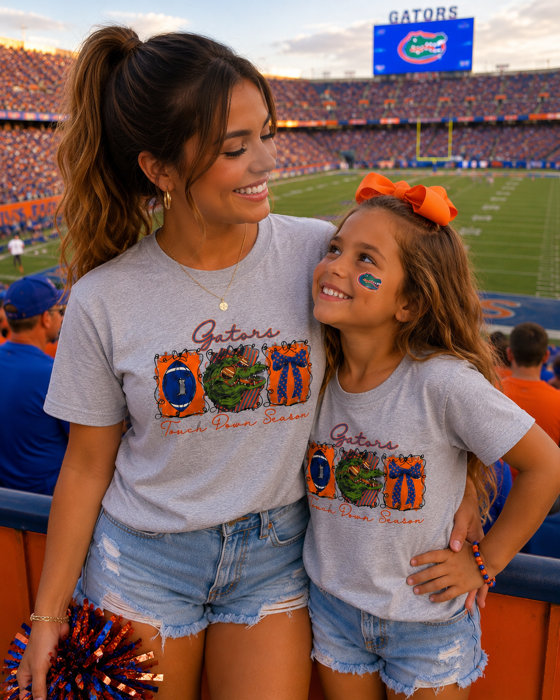 GATORS TOUCHDOWN SEASON EMBROIDERED TEE OR TANK/ MOMMY AND ME SIZES