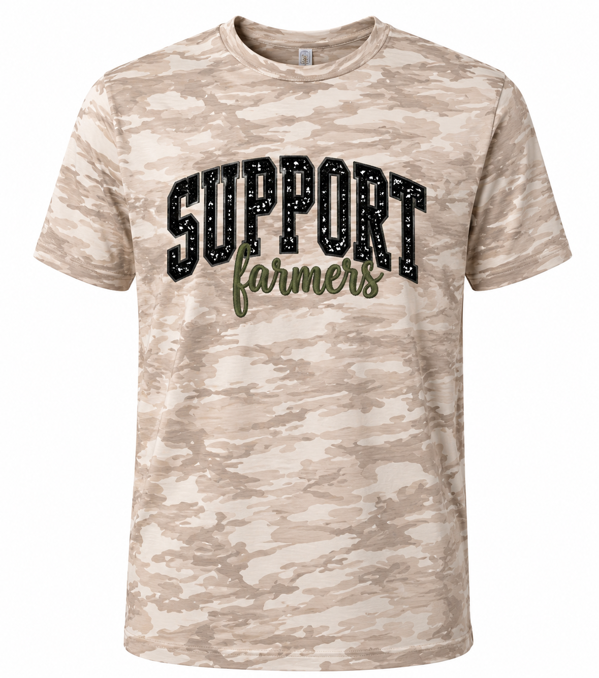 Support Farmers Camo Tee – Black Sequin Appliqué