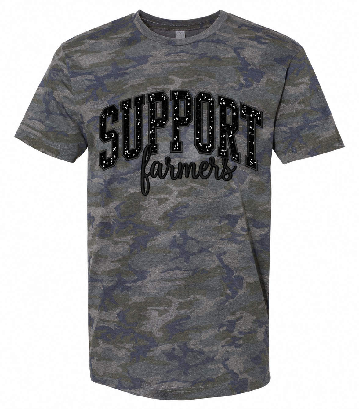 Support Farmers Camo Tee – Black Sequin Appliqué