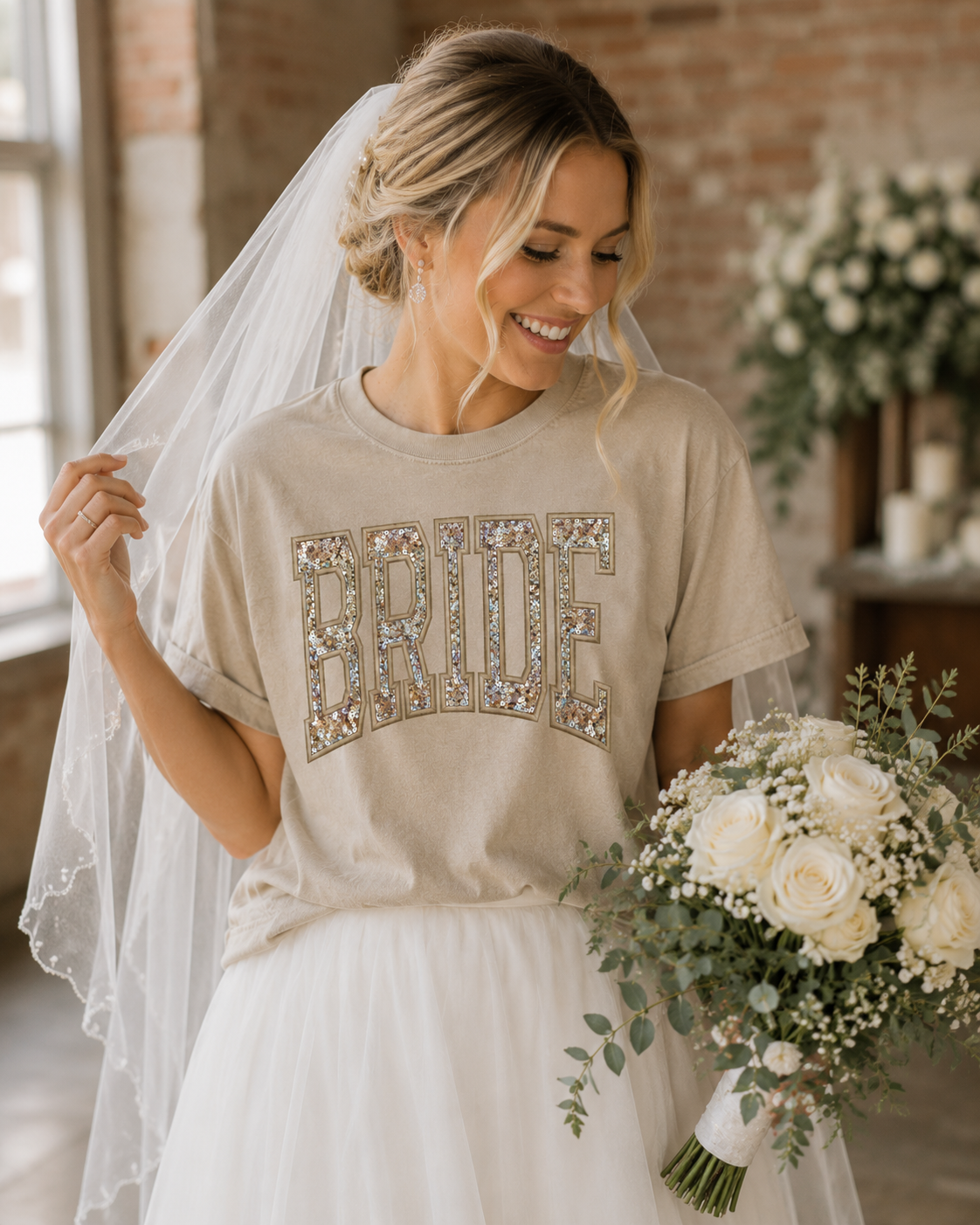 Bride Sequin Appliqué T-Shirt