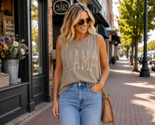 Personalized MAMA Sequin Appliqué Tank