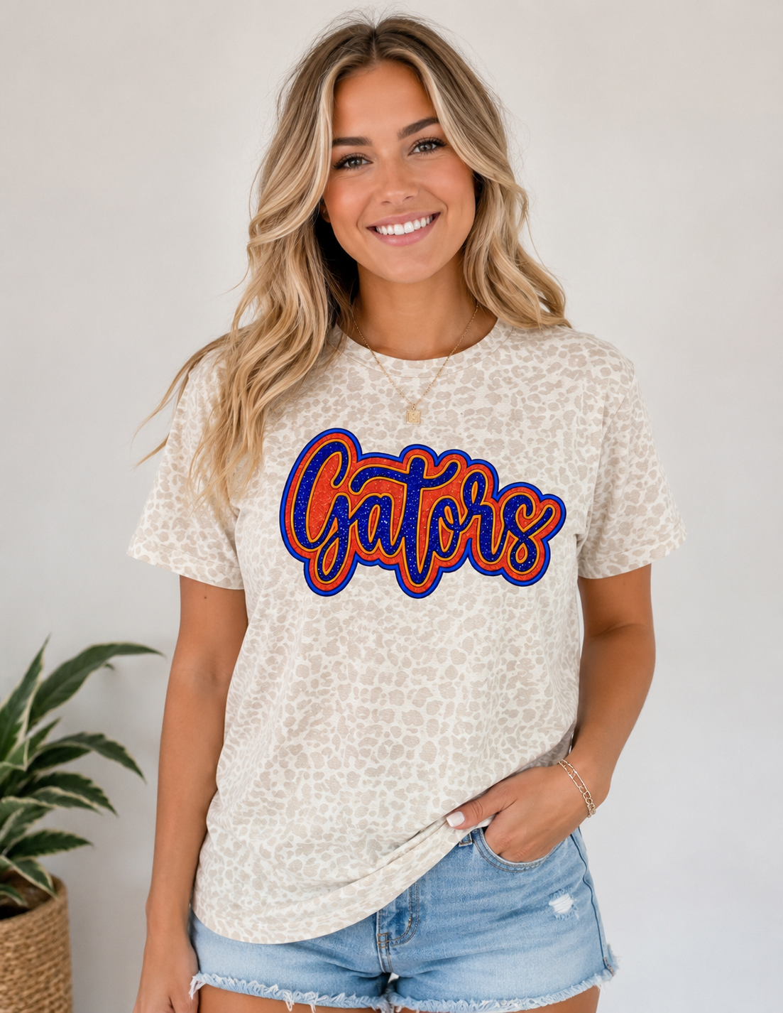 Gators Glitter Appliqué Tee – Available in Natural Leopard & Black Leopard