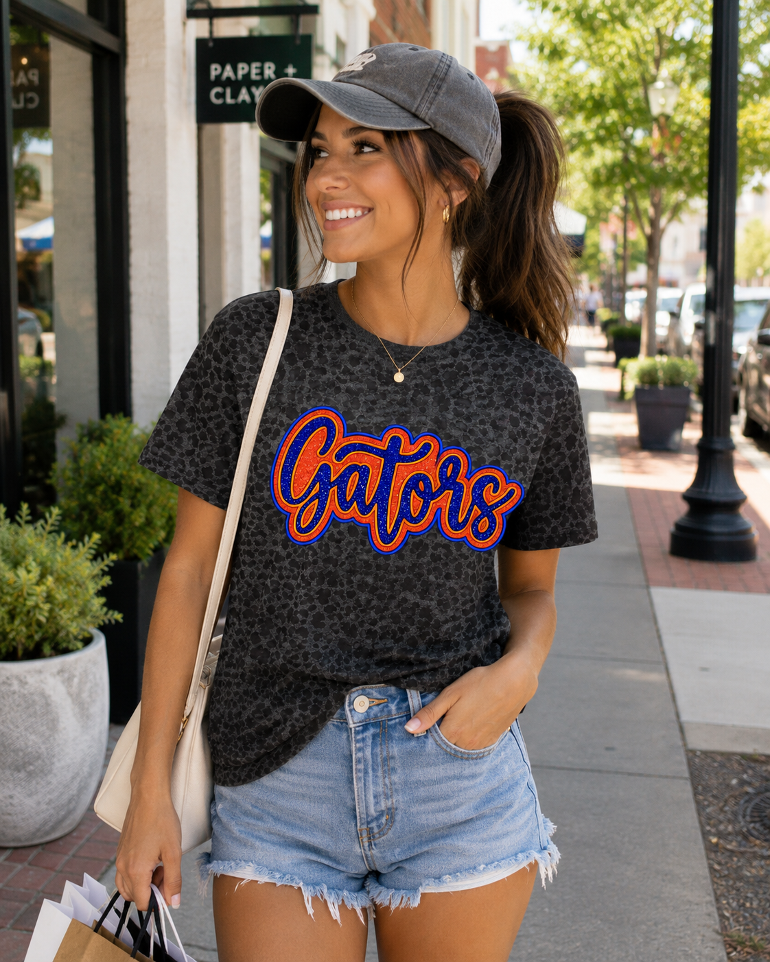 Gators Glitter Appliqué Tee – Available in Natural Leopard & Black Leopard