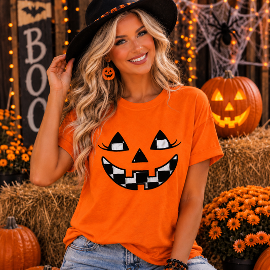 Checkered Jack-O'-Lantern Halloween Tee