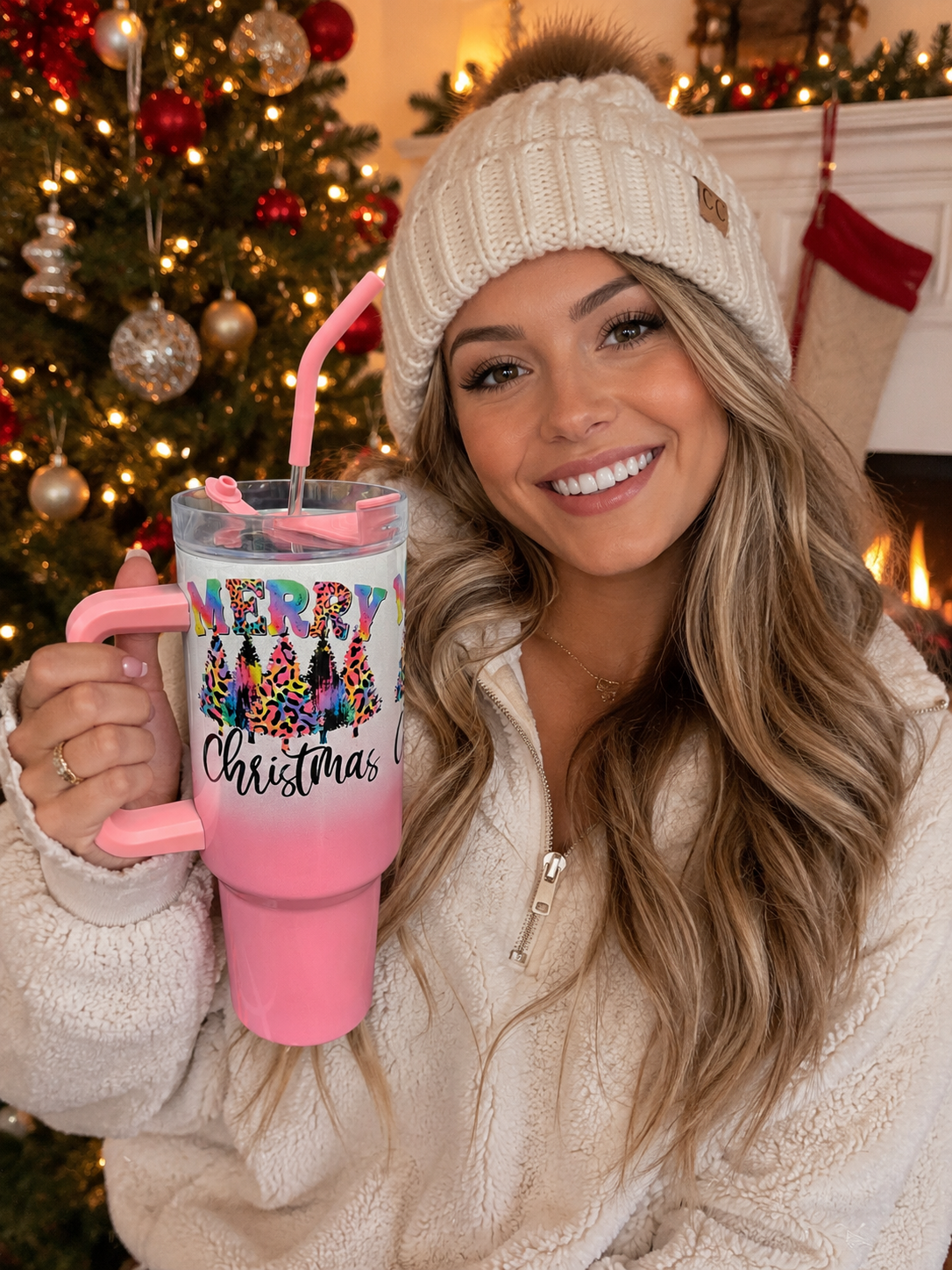 Pink Merry Christmas Tumbler