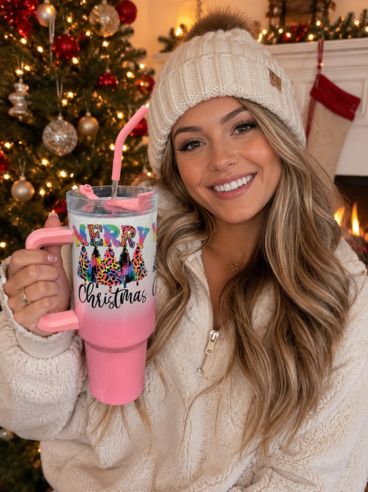 Pink Merry Christmas Tumbler
