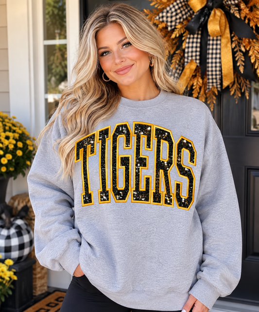 Tigers Applique Spirit Embroidered Adult Sweatshirt
