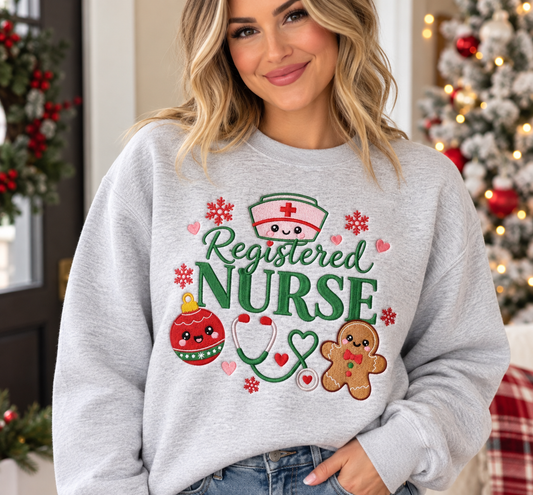 🎄 Registered Nurse Christmas Embroidered Sweatshirt – Festive RN Holiday Crewneck