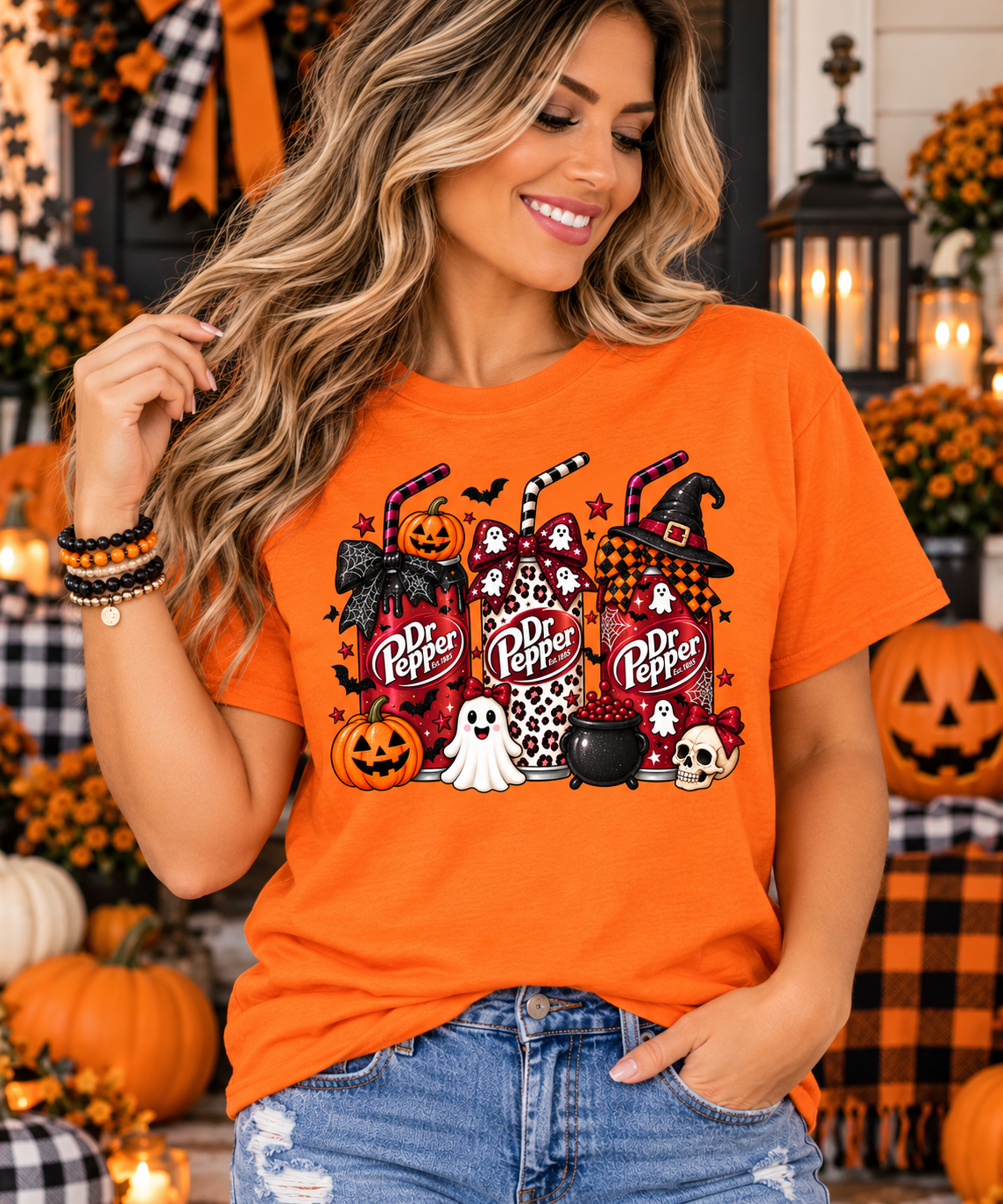 Halloween Dr P Graphic T-Shirt | Spooky Pumpkin & Ghost Design | Orange Gildan Tee