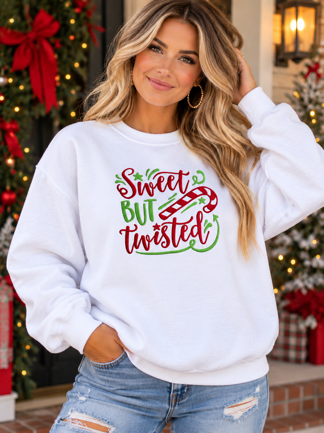 🎄 Sweet But Twisted Christmas Embroidered Sweatshirt – A Little Sweet, A Little Sassy! 🎄