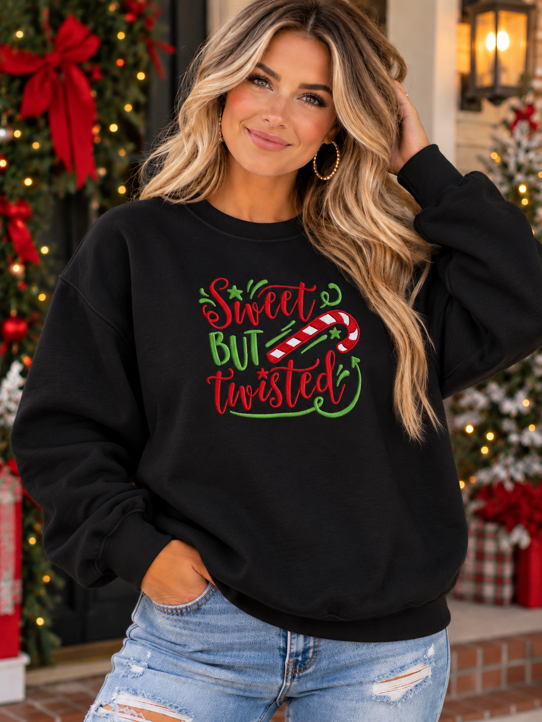 🎄 Sweet But Twisted Christmas Embroidered Sweatshirt – A Little Sweet, A Little Sassy! 🎄
