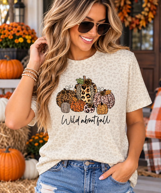 Wild About Fall Leopard Print Pumpkin Graphic T-Shirt
