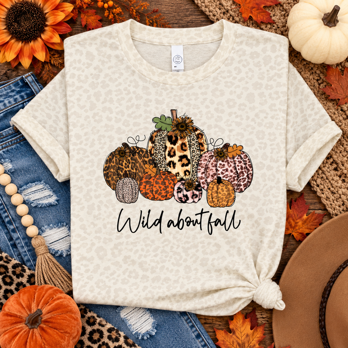 Wild About Fall Leopard Print Pumpkin Graphic T-Shirt