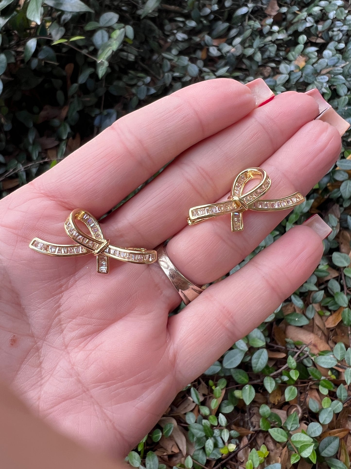 Zirconia and Gold Bow Earrings