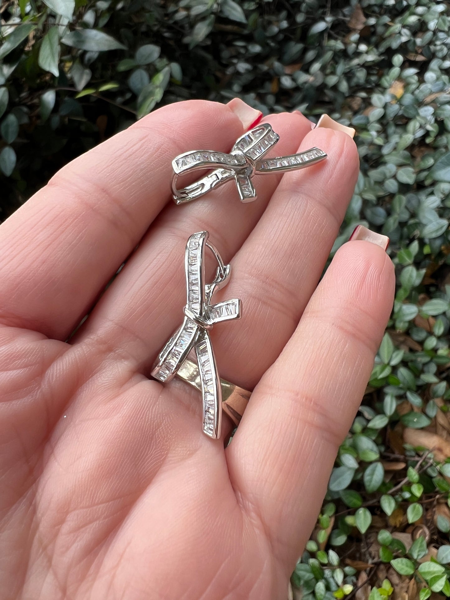 Zirconia and Silver Bow Earrings