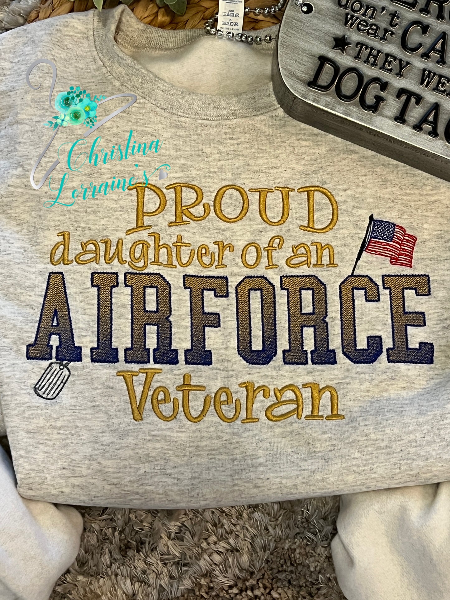 Personalized Military Veteran Crewneck Sweatshirt featuring a dual color gradient font