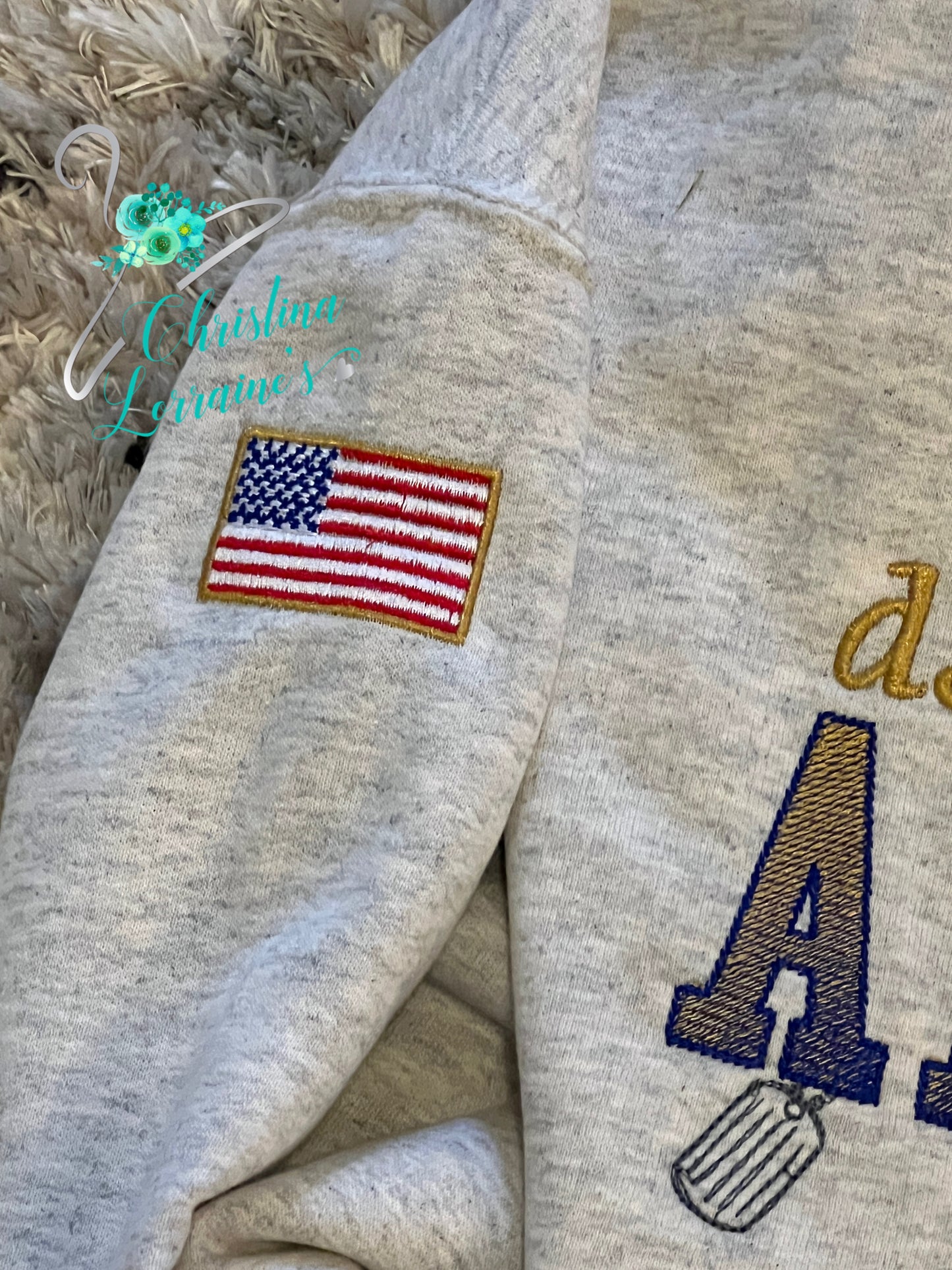 Personalized Military Veteran Crewneck Sweatshirt featuring a dual color gradient font