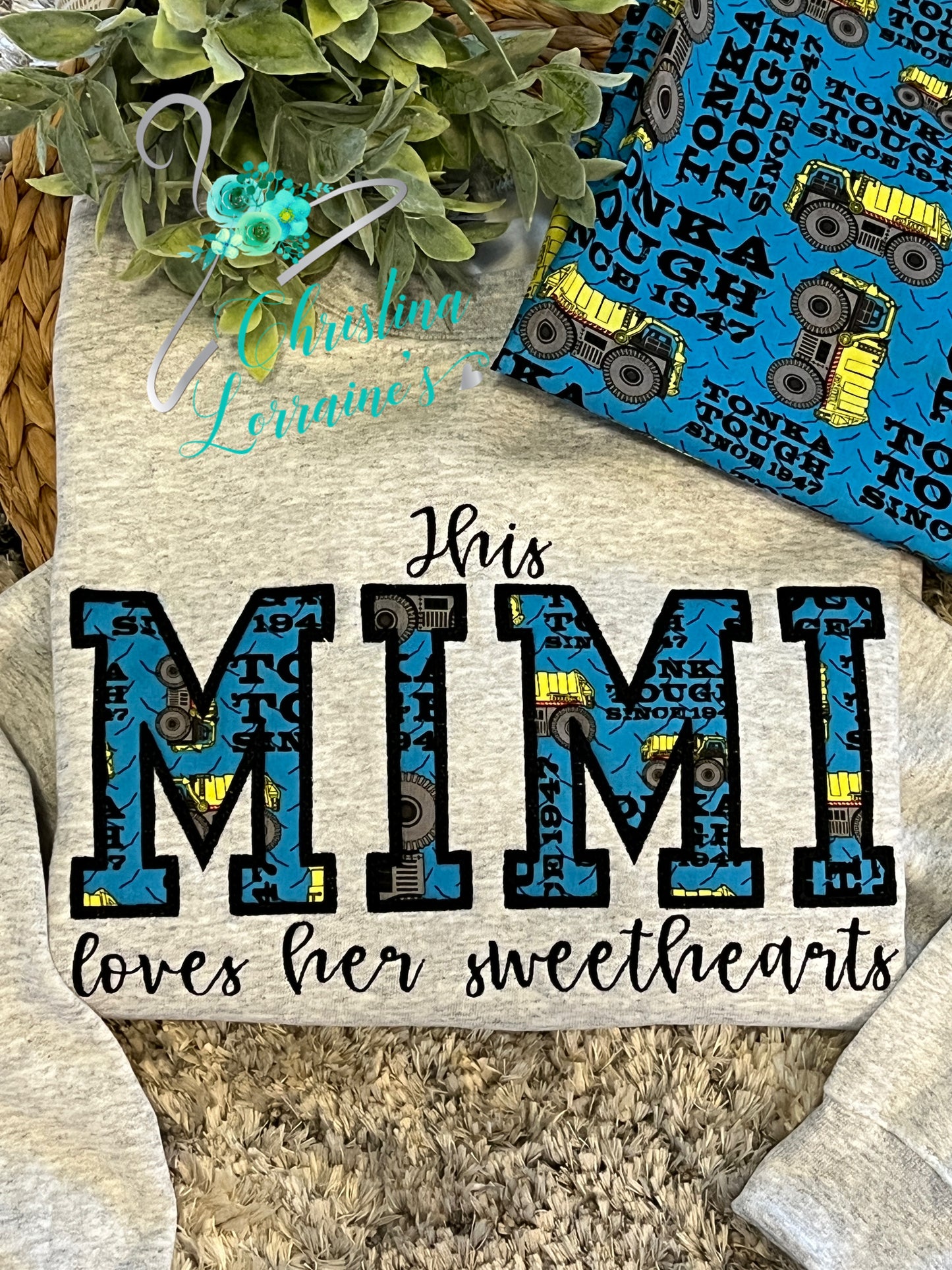 Personalized Construction Truck Applique Mimi, Mama, Nanny, your choice of name Crewneck Sweatshirt