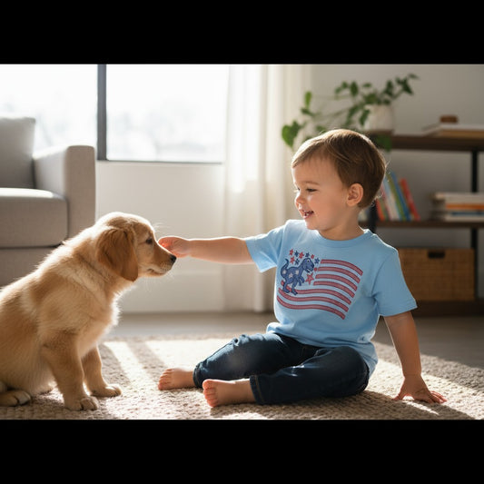 Dinosaur flag patriotic boy embroidered t-shirt
