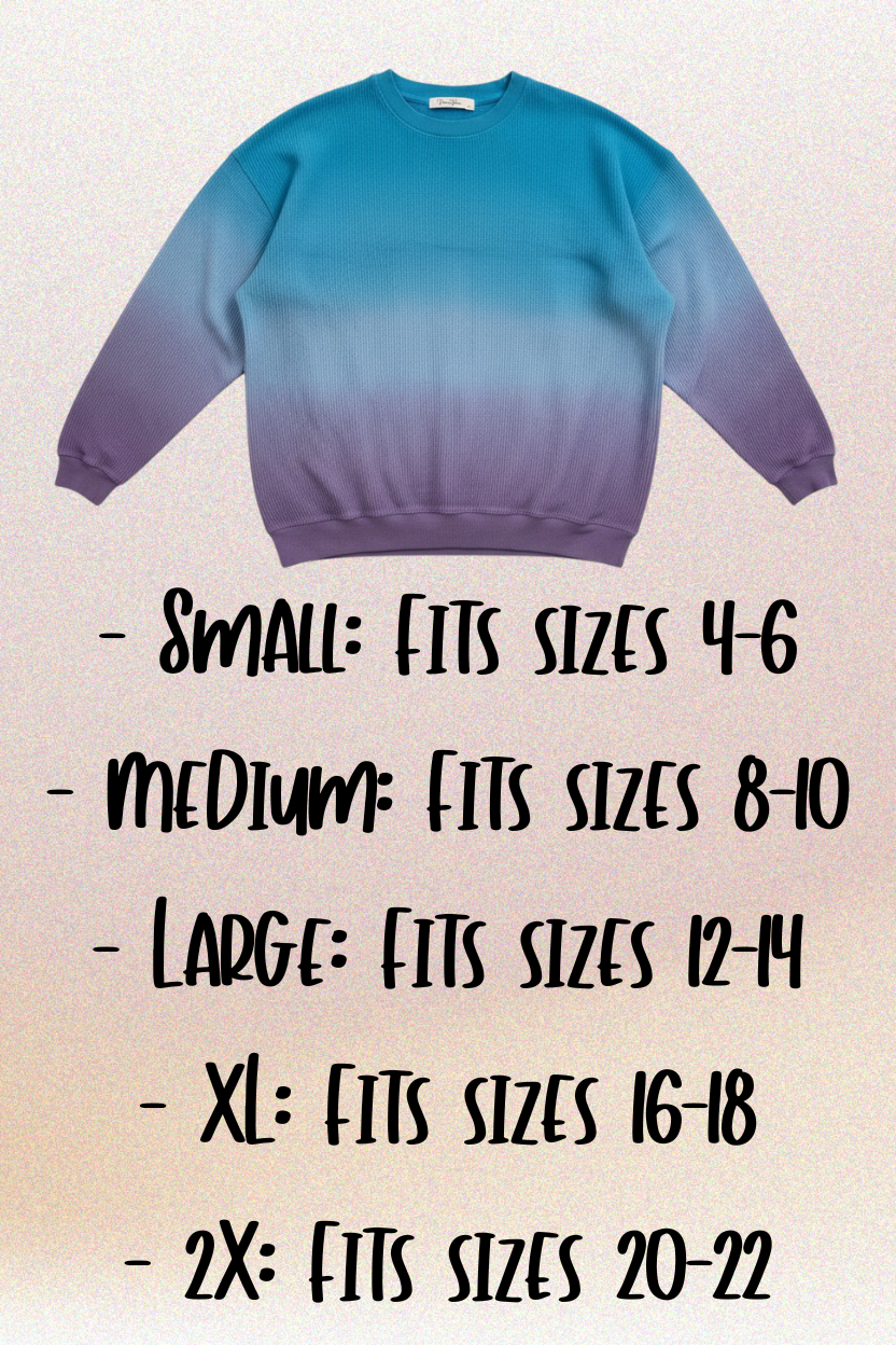 Feeling Frosty Sequin Embroidery Design Blue/Purple Ombre Luxury Corded Crew Sweatshirt