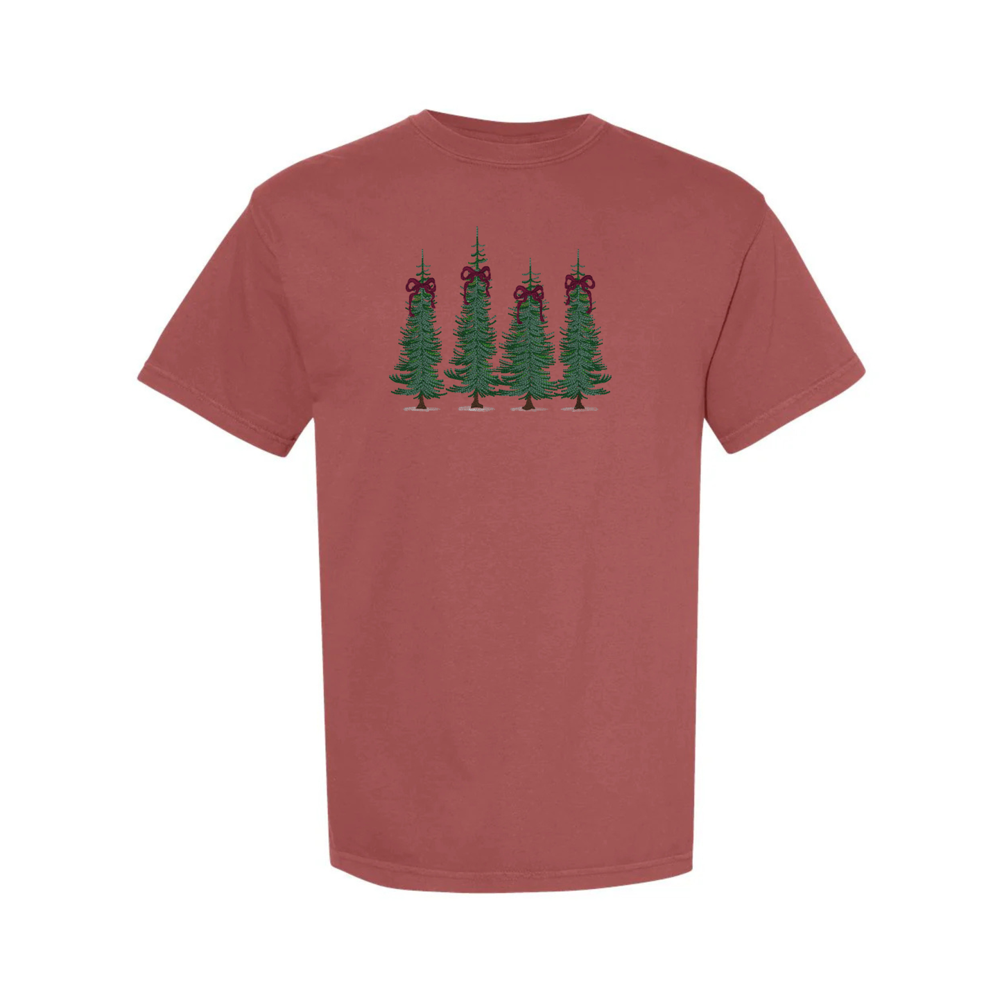 Coquette Tree Design Christmas Embroidery Plus Size Shirt