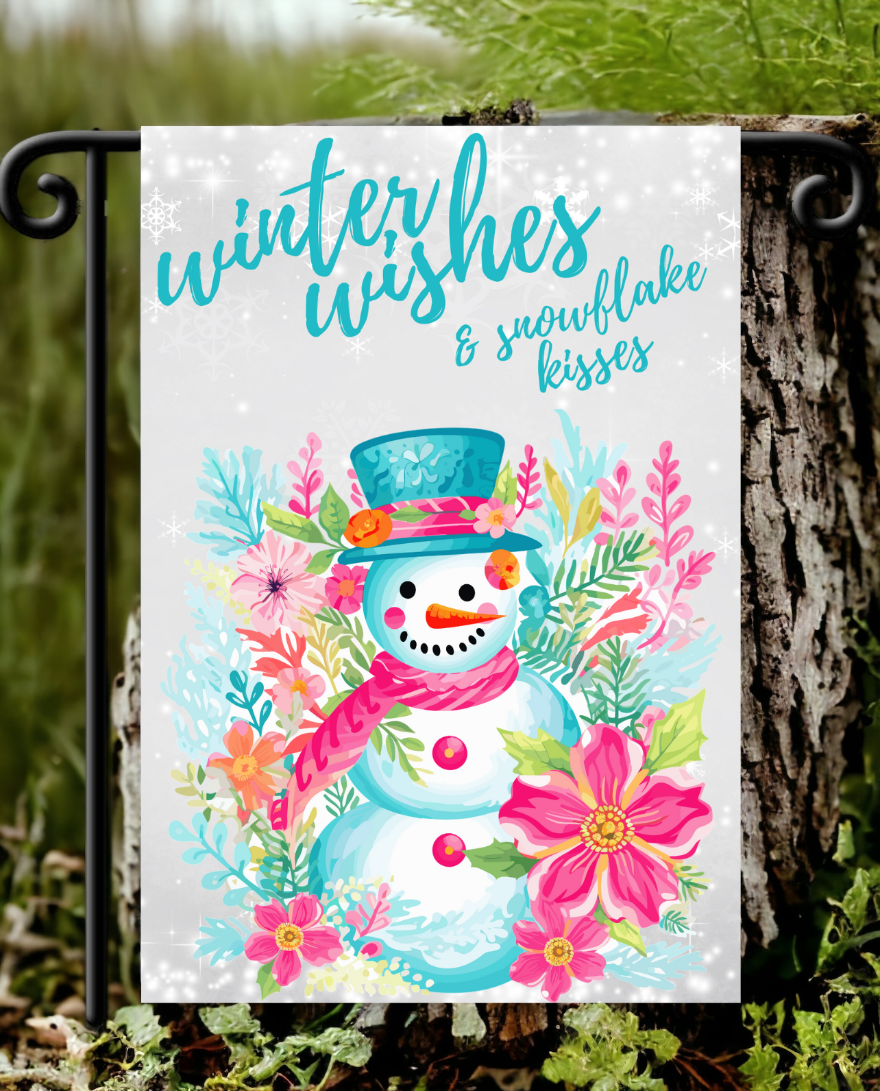 Winter Wishes and Snowflake Kisses Garden Flag