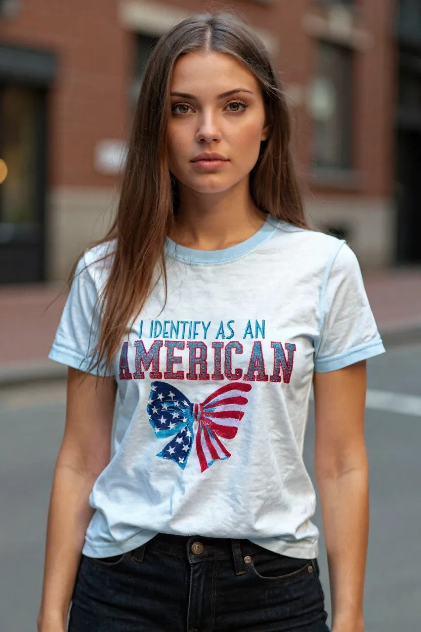 I Identify As An American Design Embroidery T-Shirt