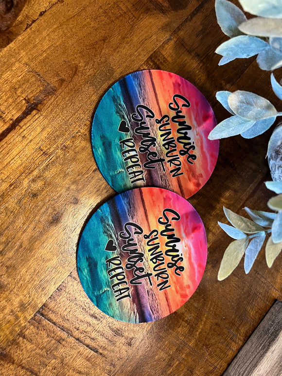 Sunrise, Sunburn, Sunset Repeat Home Tabletop Coasters
