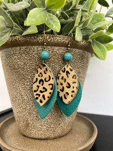 Turquoise Bead LEOPARD Layered Marquise Earrings