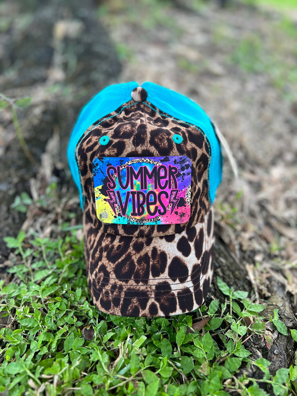 Summer Vibes Quote/Leather patch/Leopard Print/Hat/Cap