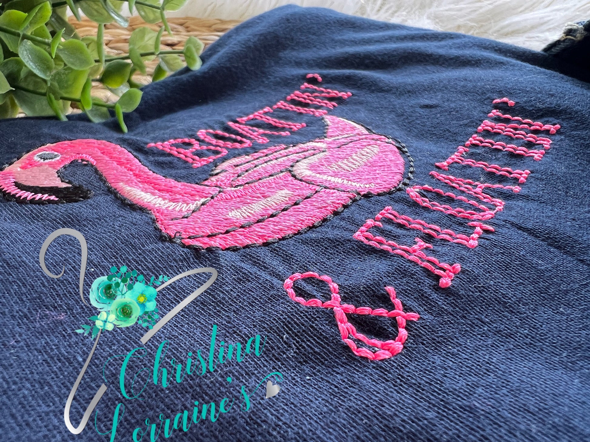 Boatin & Floatin Flamingo Design Embroidered Ladies Tank Top