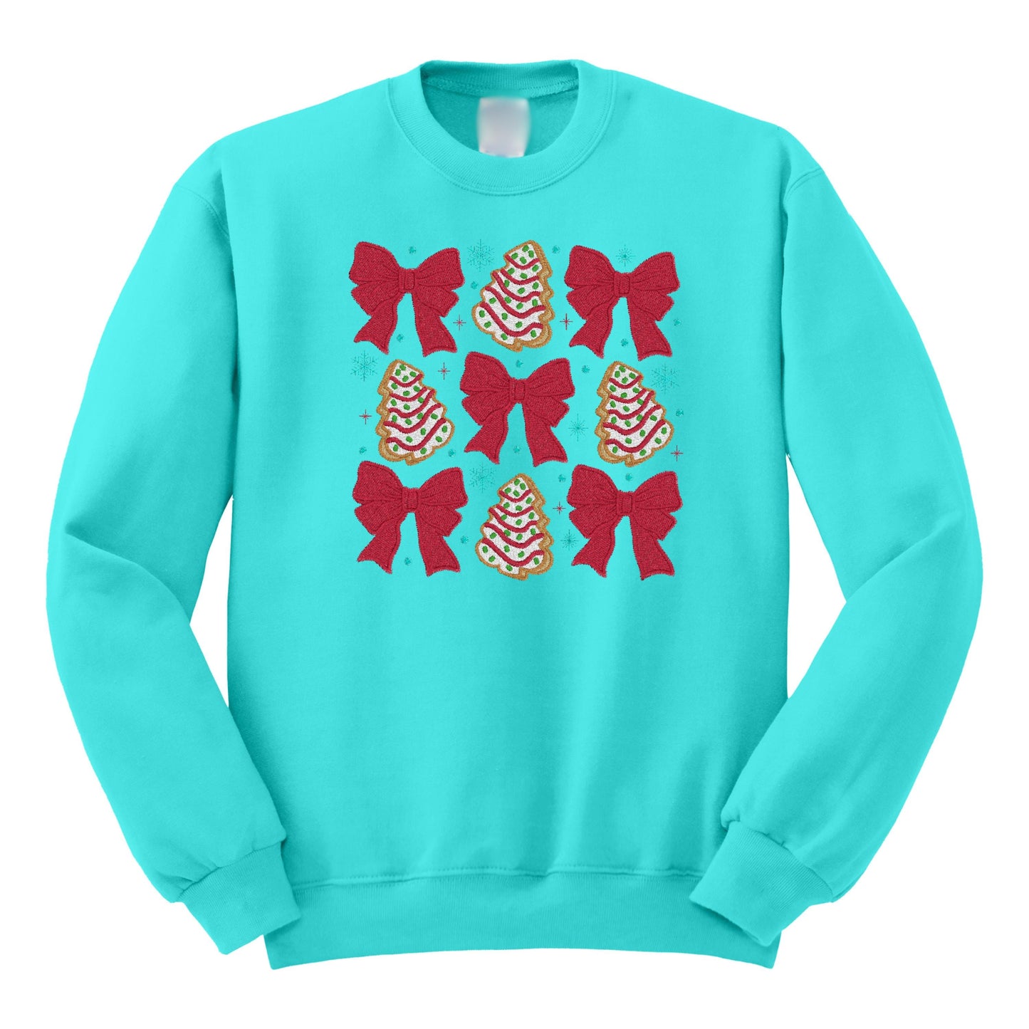 Coquette Christmas Cakes Embroidered Design Crewneck Sweatshirt