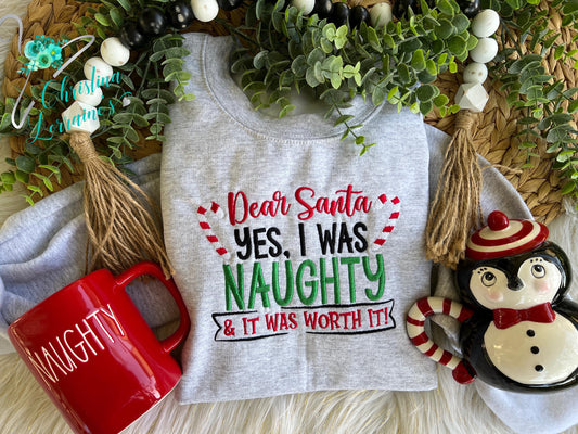 Naughty And Worth It Embroidered Design Crewneck Sweatshirt