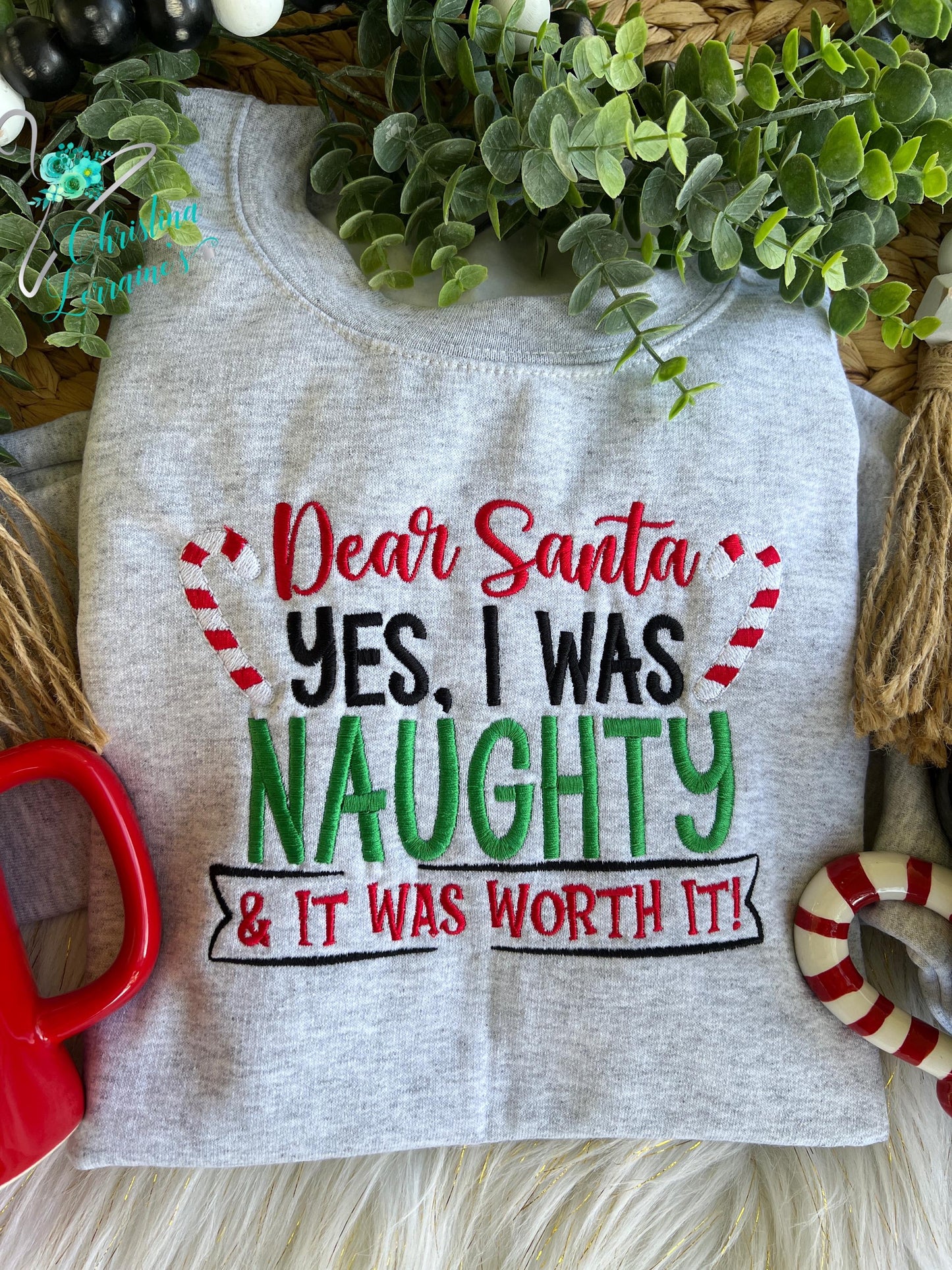 Naughty And Worth It Embroidered Design Crewneck Sweatshirt