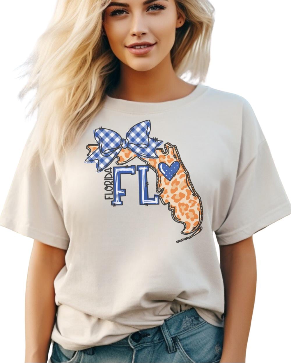 Preppy Orange and Blue/ state of Florida design/ladies graphic tee