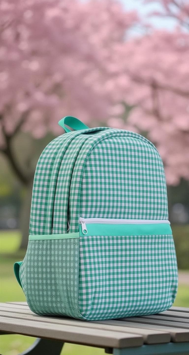 Green Gingham Backpack/Personalize it