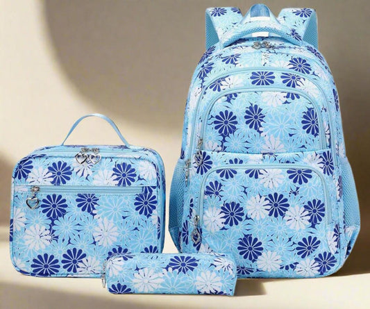 Royal and Baby Blue Daisy Print Girls Backpack Set