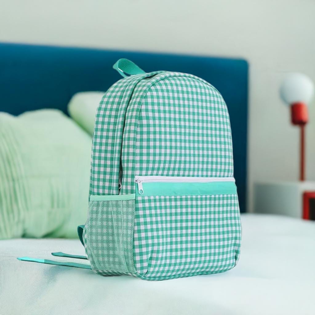 Green Gingham Backpack/Personalize it