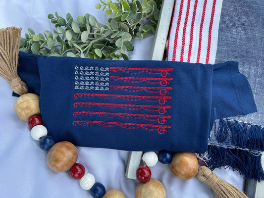 Fishing flag patriotic boy embroidered t-shirt