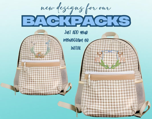 Khaki Gingham Backpack/Personalize It