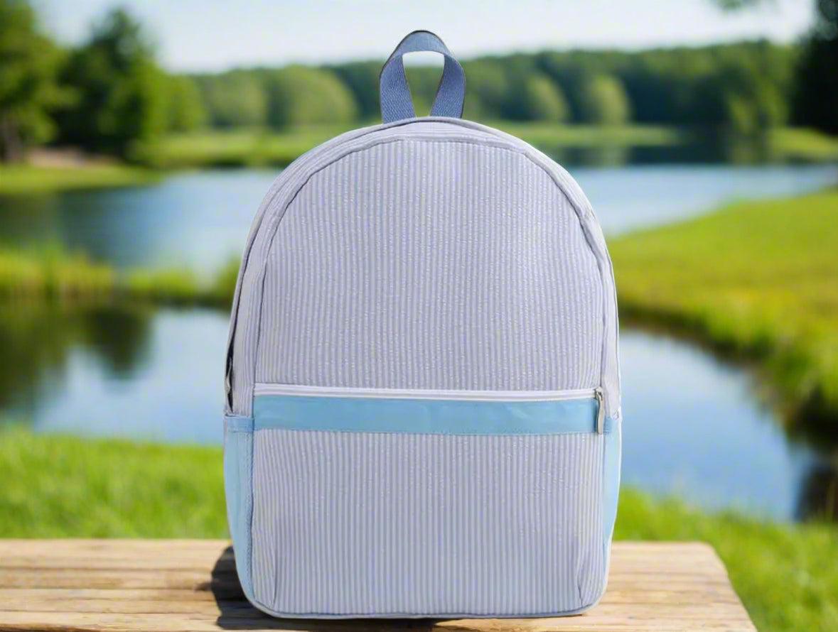 Aqua Seersucker Backpack/Personalize It