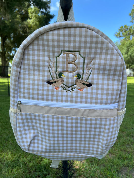 Khaki Gingham Backpack/Personalize It