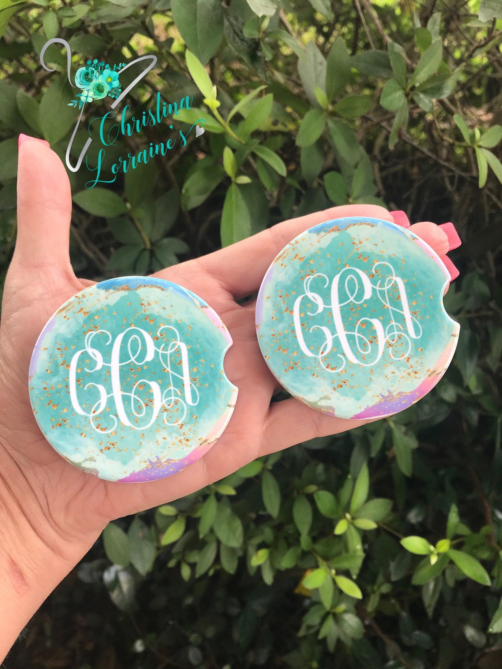 Beautiful Custom Designed Blue Agate Gold Glitter Inspired Car Coasters-SET OF 2