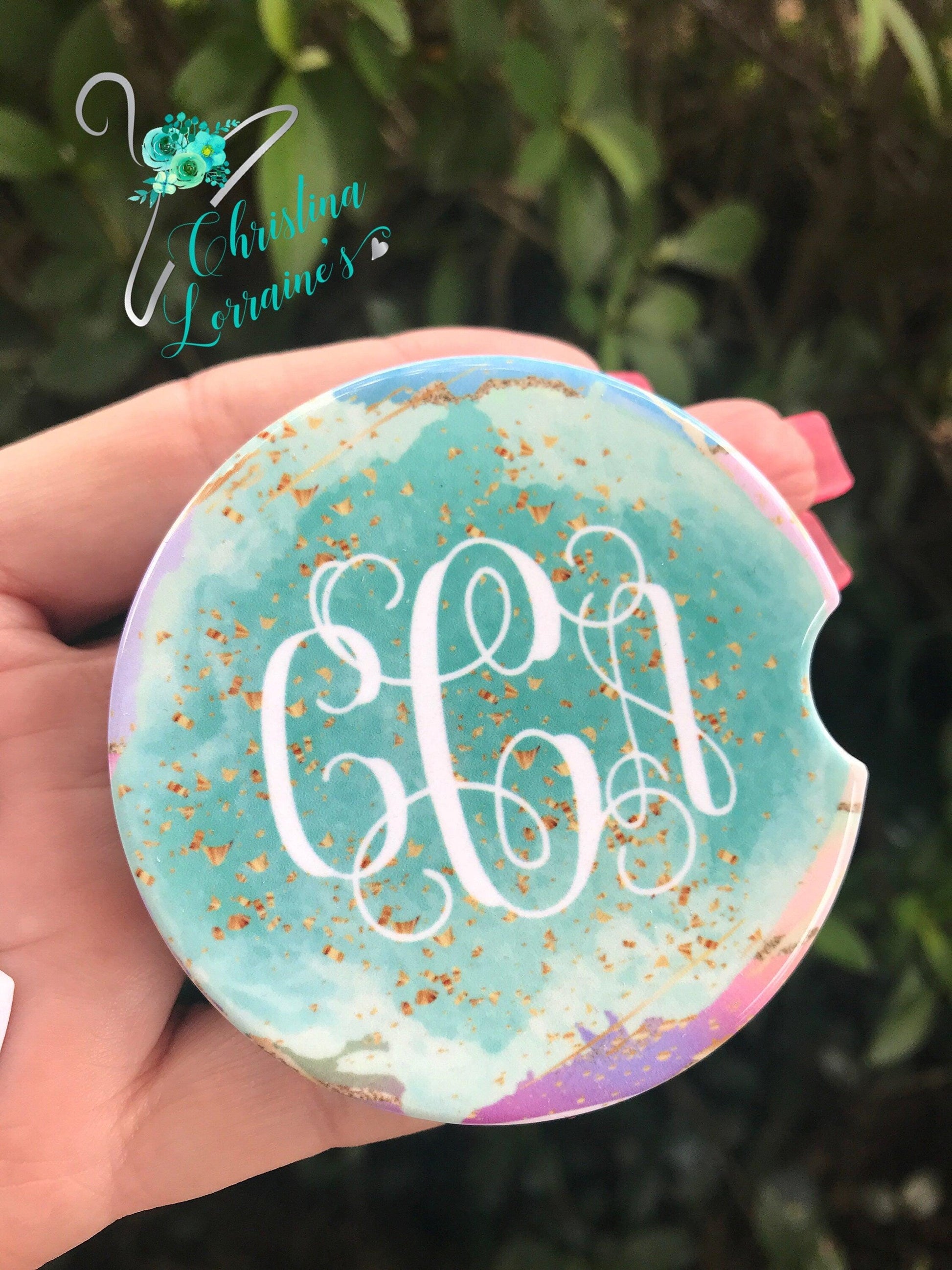Beautiful Custom Designed Blue Agate Gold Glitter Inspired Car Coasters-SET OF 2