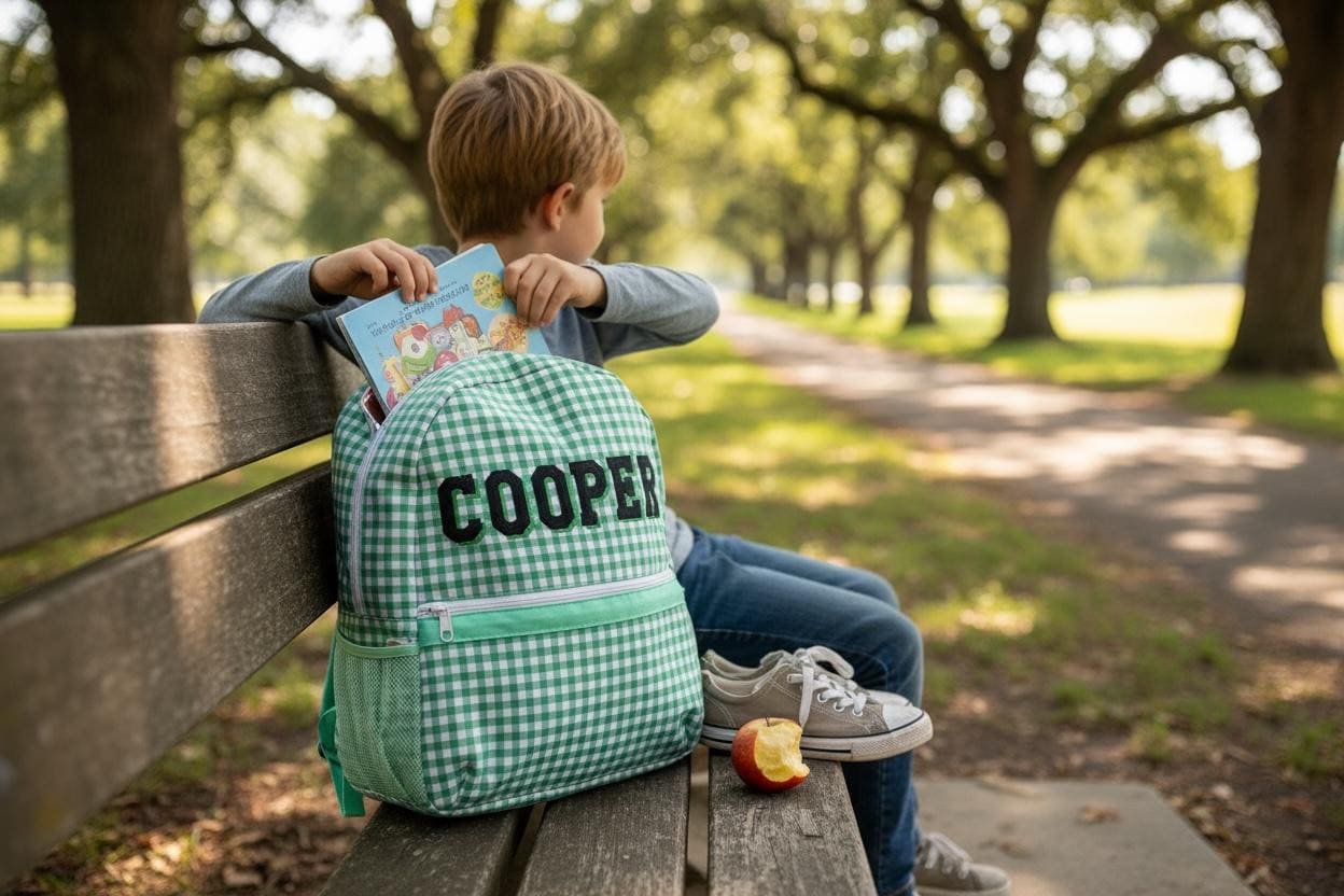 Green Gingham Backpack/Personalize it