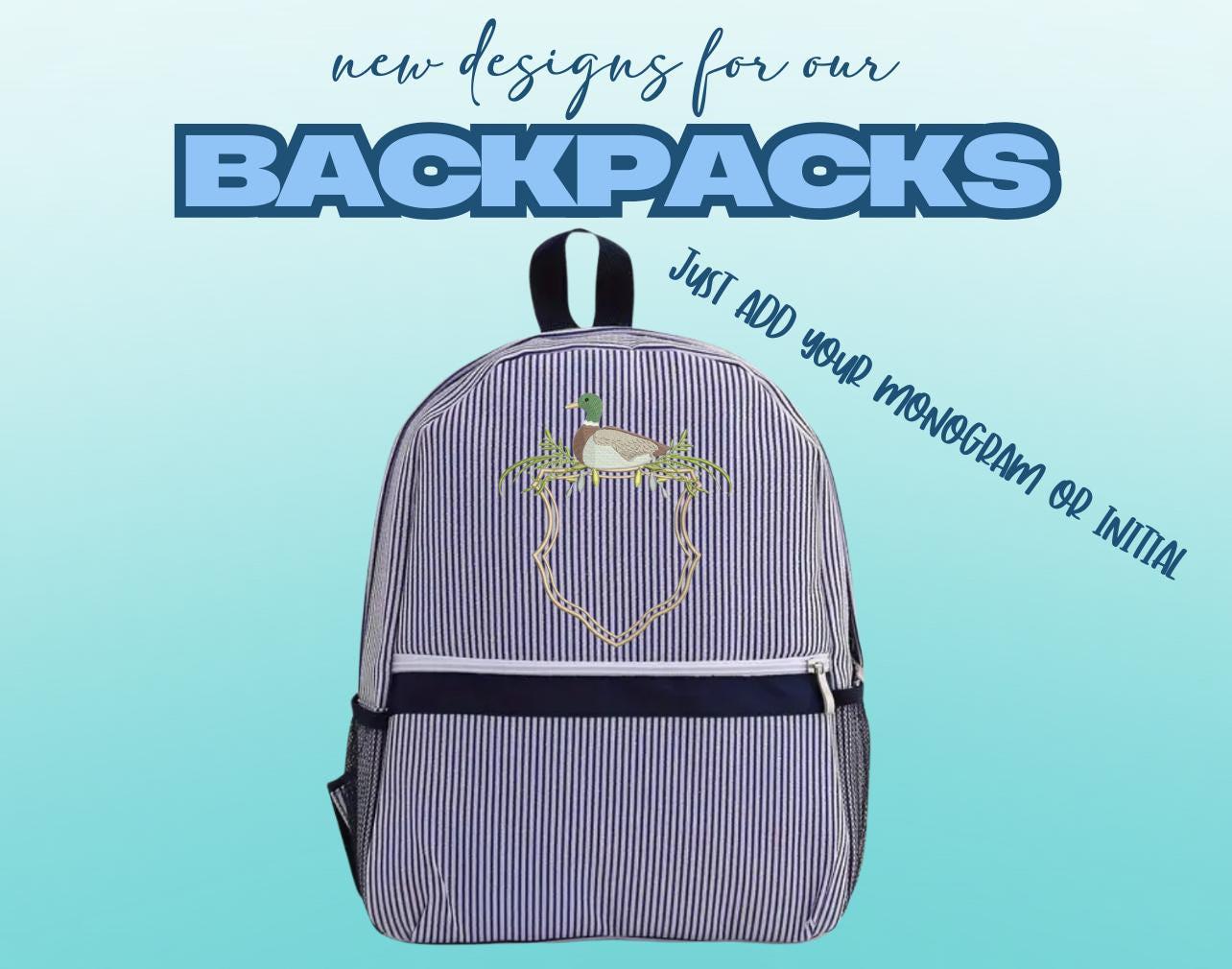 Navy Seersucker Backpack/Personalize It