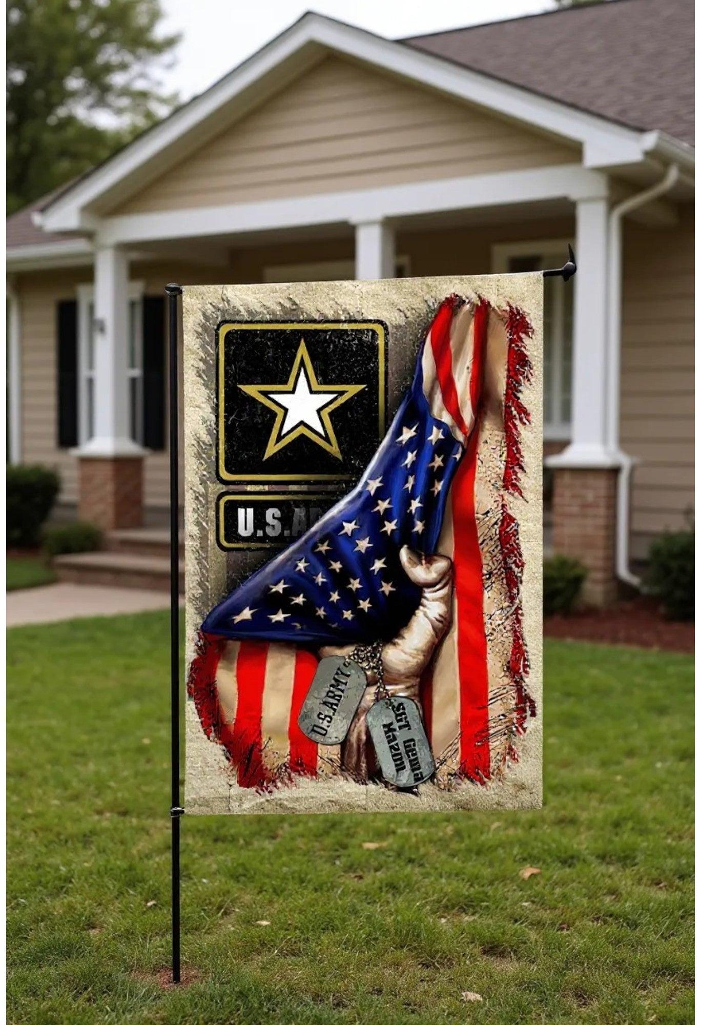 Personalized Army American Flag Garden Decor - Double-Sided Polyester